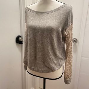 Lace Sleeve Slouchy Sweater